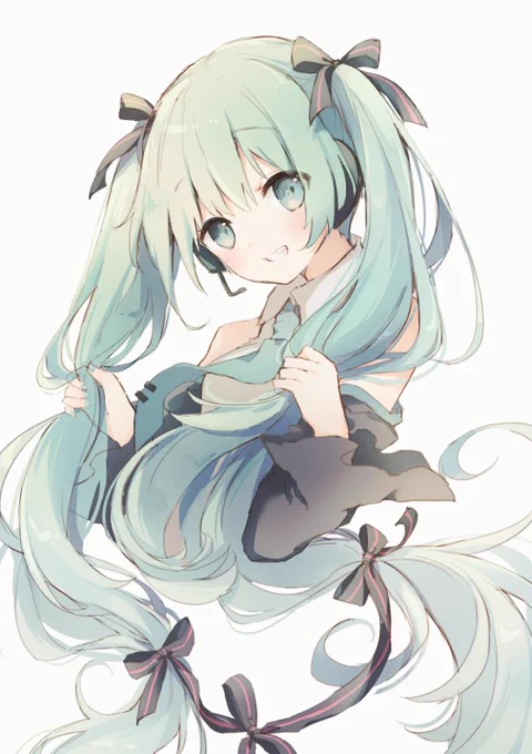 ピアプロ運営です。本日は「リボン」作品をご紹介!Sakanaさんのミクさん!黒に赤ラインが入ったリボンを髪留めや髪の先にも付けているのがキュートです(*^▽^*)?【https://t.co/EA37qZfW8o】 #piapro #初音ミク 