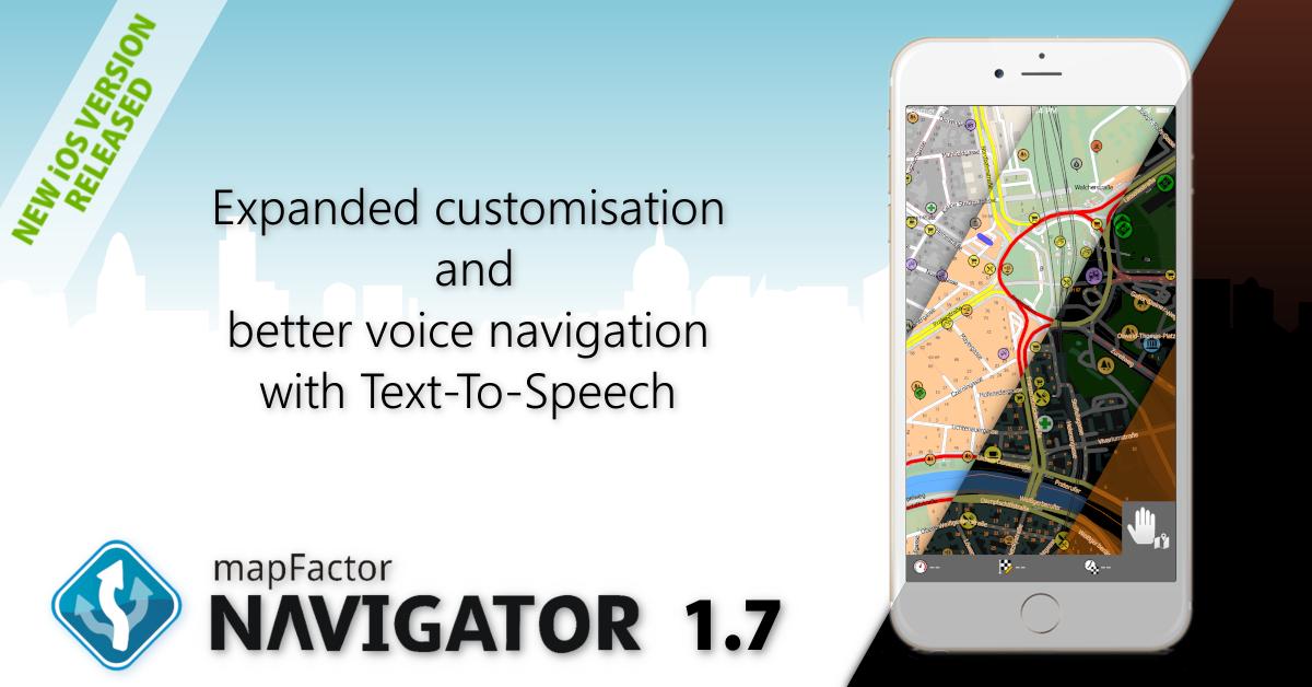 mapfactor's tweet image. new #iOS version of #mapfactor #navigator released! Now with TTS for better voice navigation and more customisation options. Full info:  bit.ly/Nav1_7iOS
