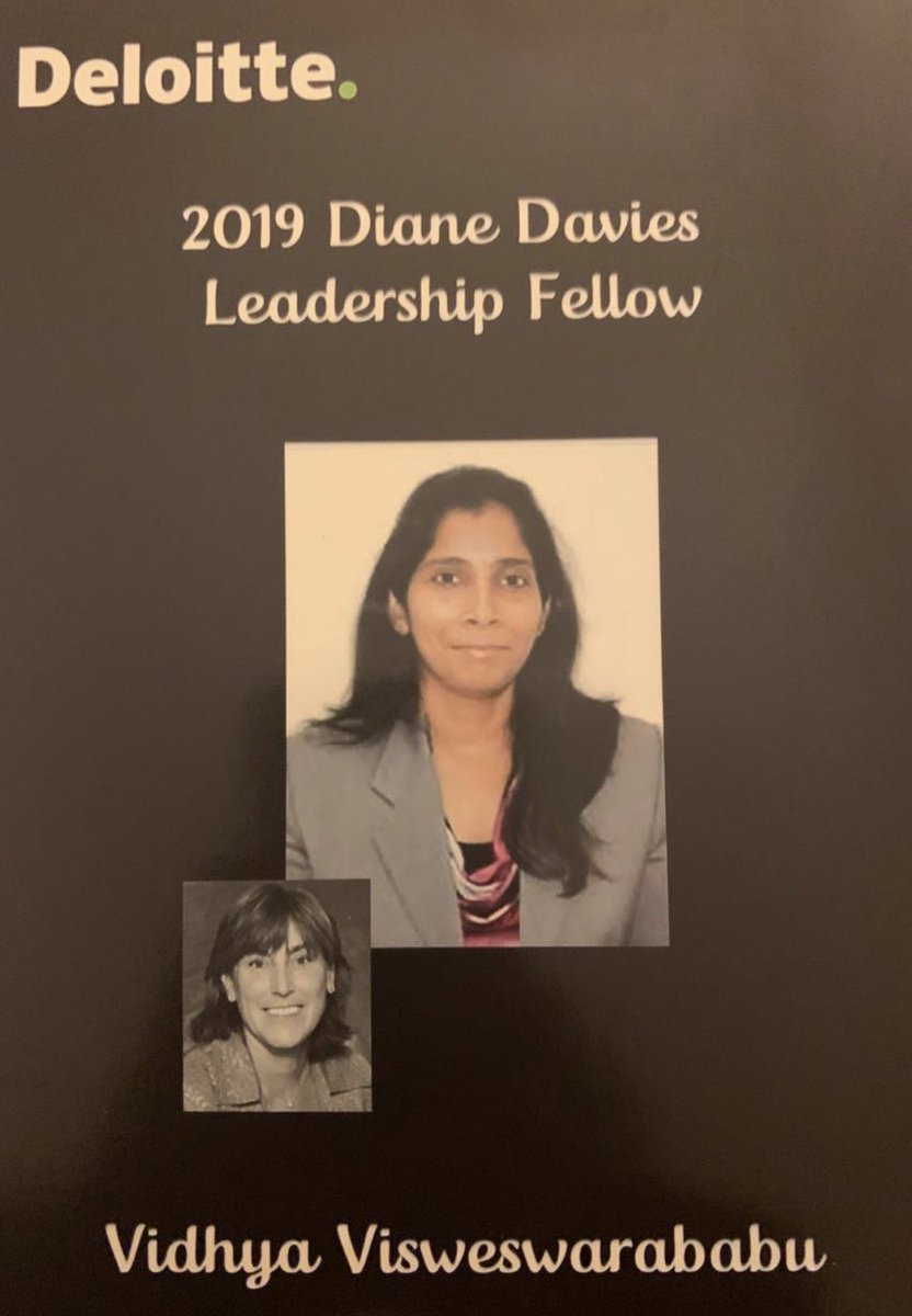 Congratulations to Vidhya Visweswarababu for receiving Deloitte’s 2019 Diane Davies award. She truly reflects the compassion, drive, energy, and humility of Diane and there is no one more deserving of this special recognition.