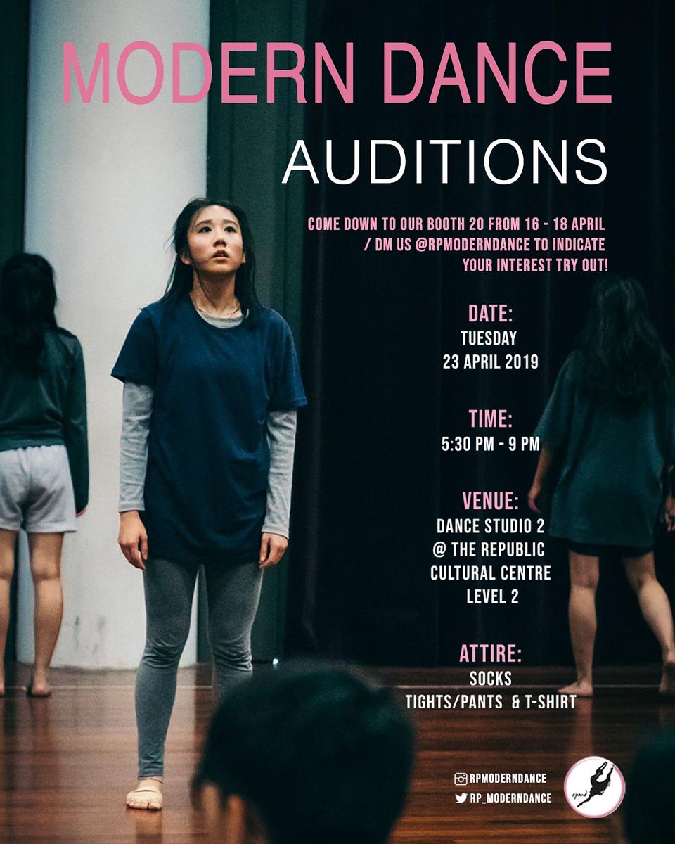 RP_moderndance's tweet photo. We’ll be having our annual audition!💃
Come join us in our audition, no background required! We welcome all, both male and female!
.
23 April 2019, 5 - 9 PM

Do register at booth 20 from 16 to 18 April, 4 - 6 PM, if you're interested in being part of us.🔥
.
See you guys there!✨ https://t.co/fkp2SA2tOv