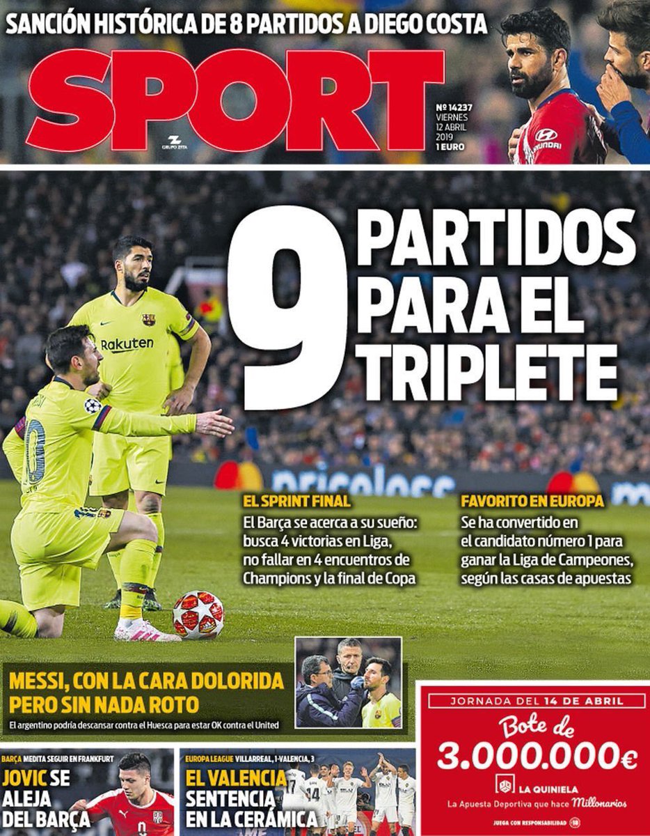 PacoLopezpress's tweet image. Sigue la ronda de candidatos al Gobierno en “Marca” (hoy con Casado), la dura sanción a Costa y elogios al Barcelona desde la prensa catalana. Portadas: