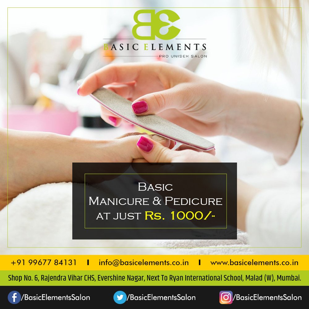 elements_basic's tweet image. We are glad to inform you that Basic Manicure & Pedicure is now at just Rs. 1000/- only at Basic Elements.
Book your appointment now! Call on: +91 99677 84131
Address: Shop No. 6, Rajendra Vihar CHS, Evershine Nagar, Next To Ryan International School, Malad West, Mumbai.