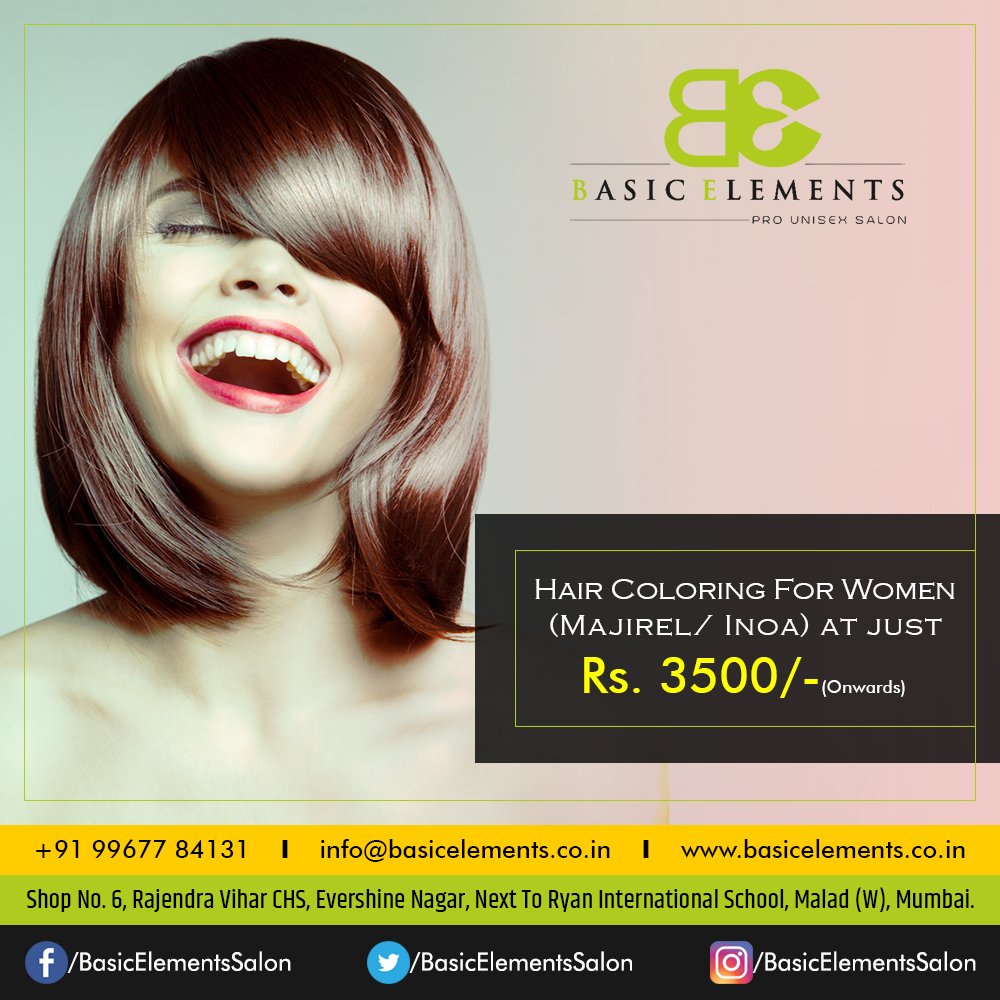 elements_basic's tweet image. Hair Coloring For Women (Majirel/ Inoa) at just Rs. 3500/- only at Basic Elements.
Book your appointment now! Call on: +91 99677 84131
Address: Shop No. 6, Rajendra Vihar CHS, Evershine Nagar, Next To Ryan International School, Malad West, Mumbai.
#basicelements #salon