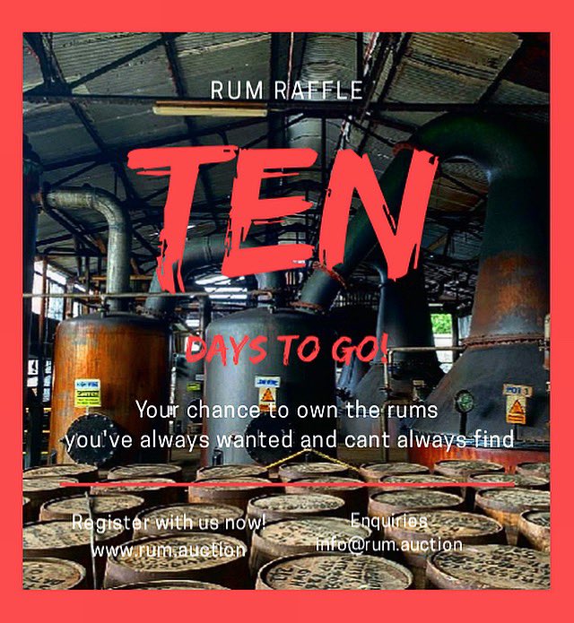 Rum_Auction's tweet photo. 10 DAYS until Rum Raffle goes LIVE! Hit like if you are ready to WIN some rum! 🥃🤙 #areyourumraffleready .
.
.
Register with us now at https://t.co/IhHYXhGu5G and if you have any queries why not get in touch at info@rum.auction #rum #whiskey #whisky https://t.co/Urfp8lRN9I