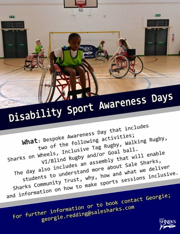SaleSharksFdn's tweet photo. ♿️ | Inclusive Sport

Want to offer your students;
Something outside the curriculum? 
A taste of inclusive/disability sport?
Another sporting avenue?

Our bespoke Disability Awareness Days offer just that!

🦈🏉 https://t.co/VZ6m4Zty90