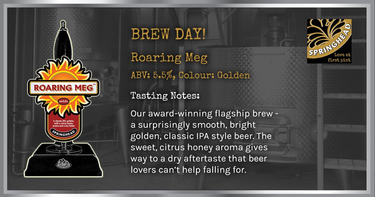 Today we're brewing our award-winning flagship IPA, Roaring Meg!

#roaringmeg #IPA #fridayfeeling #awardwinner #springhead #craftbeer #realale #beer #nottinghamshire #brewery #microbrewery #loveatfirstpint #cheers #friday