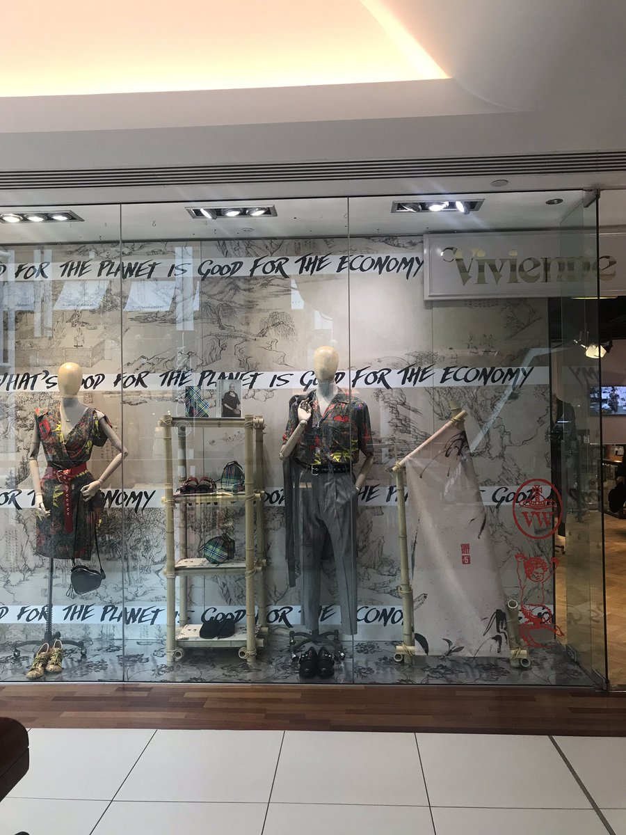 nwallace94's tweet photo. ‘What’s good for the planet is good for the economy’ - amazing window display at @FollowWestwood in Glasgow Princes Square #SocEnt #VivienneWestwood #BCorpValues 👏🏻👏🏻👏🏻 https://t.co/g7wCRKAbo8