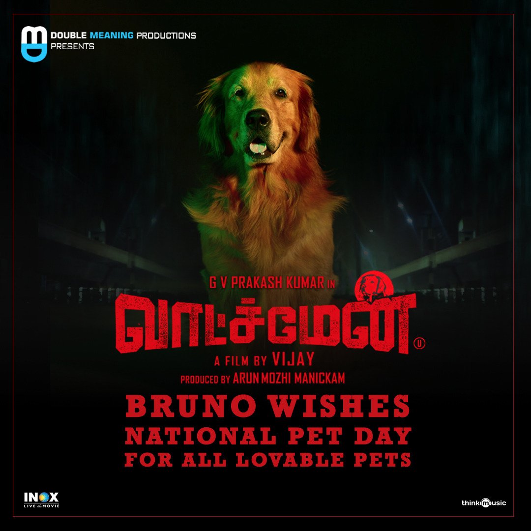 filmistreet's tweet photo. Our #Watchman BRUNO wishes National Pet Day for all lovable pets.. Catch the film in cinemas from today. Book tickets on @bookmyshow & @Ticketnew
#WatchmanFromToday 🔦
@gvprakash @iYogiBabu @DoubleMProd_ #ArunMozhiManickam @DoneChannel1 @thinkmusicindia @digitallynow https://t.co/zdwWeuEdbR