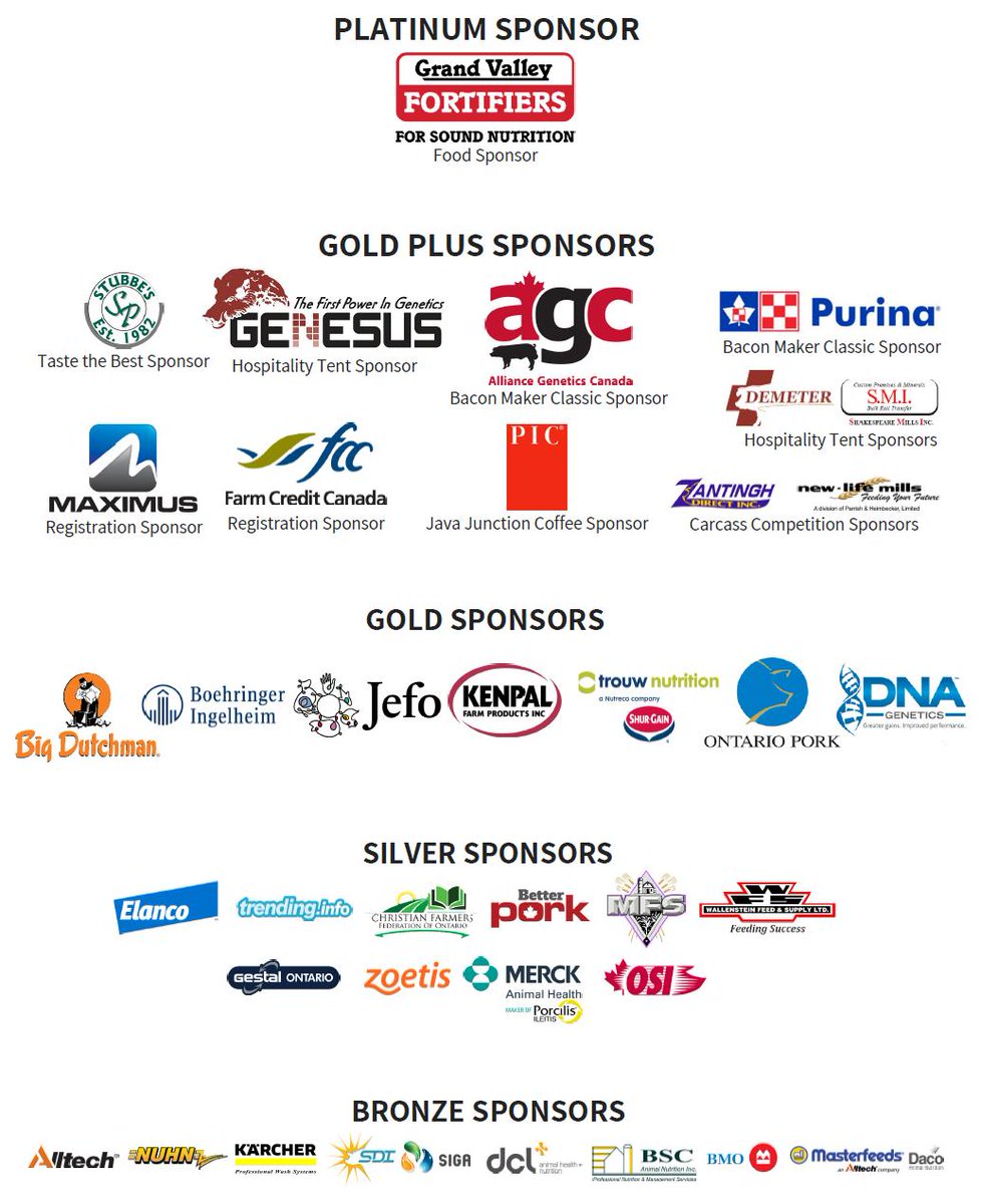 OntPorkCongress's tweet photo. Thank you again to all our 2018 Ontario Pork Congress Sponsors!

Interested in sponsoring this year? Contact us to find out more about our sponsorship opportunities at porkcongress@gmail.com  

The 2019 OPC is June 19-20 at the Stratford Rotary Complex in #StratfordON https://t.co/TMgSLVwjs2