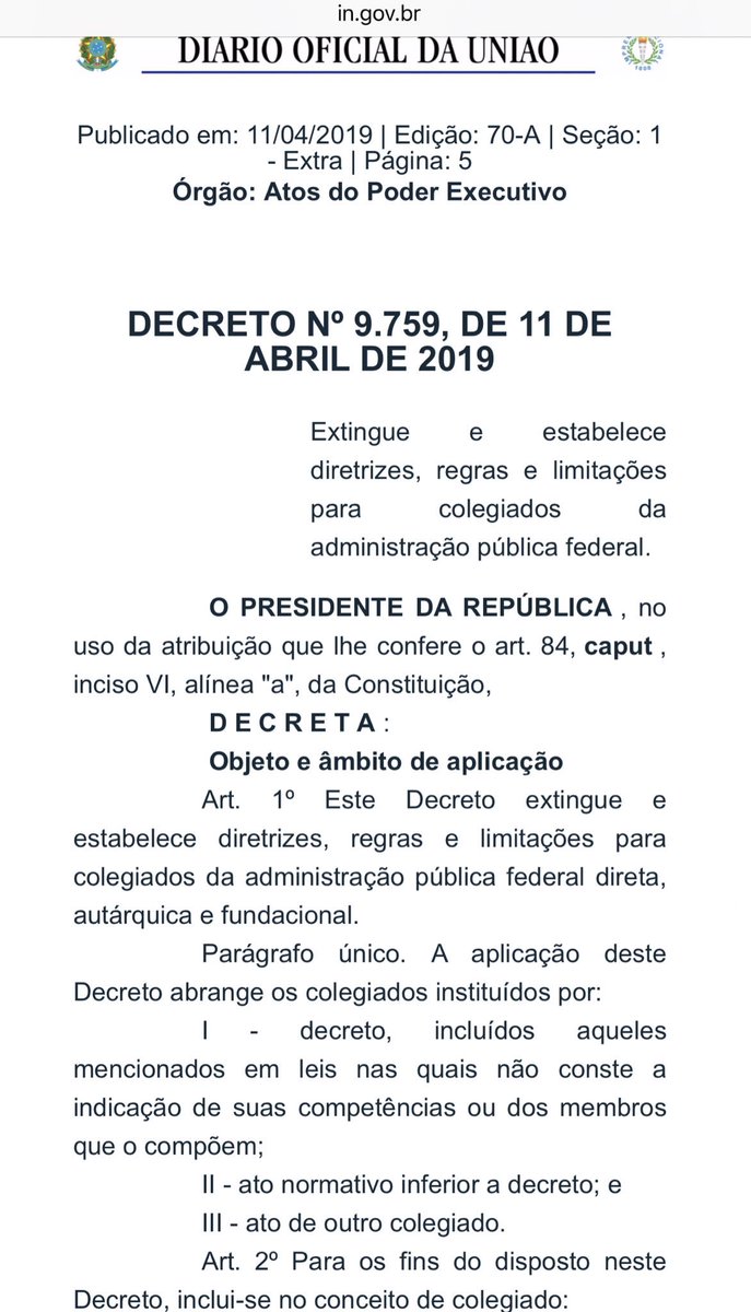mariadorosario's tweet photo. Governo Bolsonaro EXTINGUIU todos os Conselhos, Comissões que possuem participação da sociedade no controle do Estado.

Se você não sabe o que é um projeto de ditadura, leia o Diário Oficial da União de hj: https://t.co/pfbsFzYxi3 

A primeira parte postei aqui. https://t.co/bvfgIvfntV