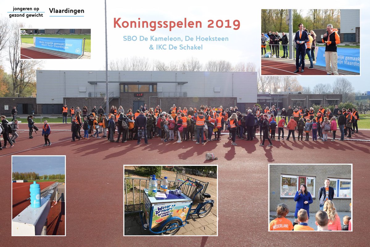 #Koningsspelen 2019 begon vanmorgen met veel #beweging. De kinderen en wethouder <a href="/BartBikkers/">Bart Bikkers</a> dansten de #pasapas. Wethouder Jacky Silos loste het startschot voor sponsorloop. Water drinken kon volop. Dank <a href="/EvidesWaterbedr/">Evides Waterbedrijf</a> voor de bidons!
