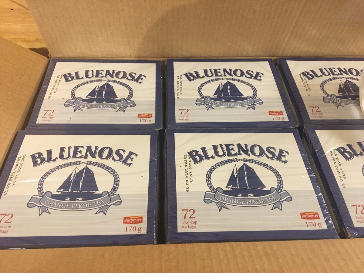 A whole box of Bluenose tea! The ships company store is going to keep it in stock. I had to buy mine <a href="/BidgoodsGrocery/">Bidgood's Supermarket & Liquor Store</a> while visiting NFld this winter.