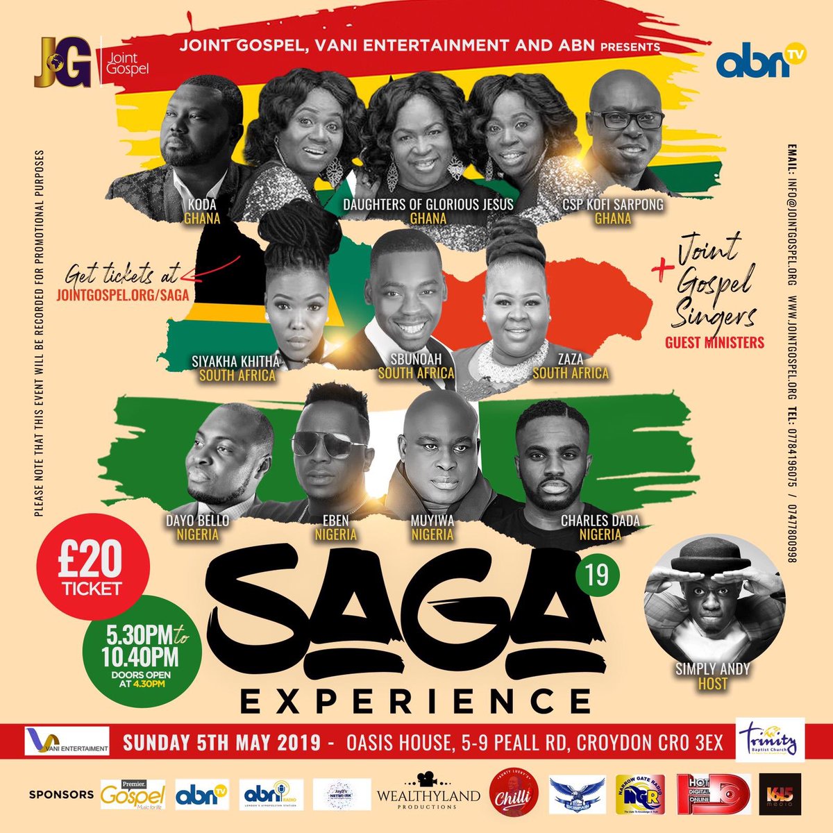 ABNTelevision's tweet photo. The #SAGAexperience is back!! Taking place Sunday 5th May @tbcoasishouse. For tickets go to https://t.co/Y46eNtZh8D https://t.co/cbKl0OkNcW