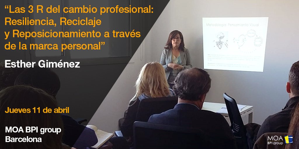 MOABPIgroup's tweet photo. Ayer tuvimos en @MOABPIgroup Barcelona a Esther Giménez, que nos aportó su visión para afrontar los cambios profesionales alcanzando el posicionamiento deseado. #personalbranding https://t.co/cDRw0POh0U