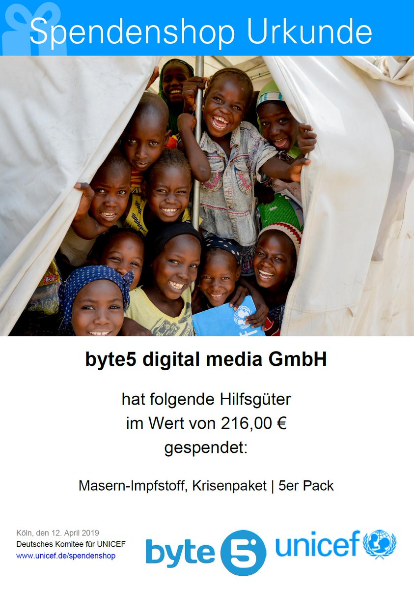 UmbracoFestDE's tweet image. With your help we raised € 169 for @Unicef! #byte5 increased this sum, so we could #donate 10 crisis packages including blankets, water purification tablets and more as well as 100 doses of measles vaccine. Thank you to everyone filling in our feedback sheets! 🙏 #UFD19
