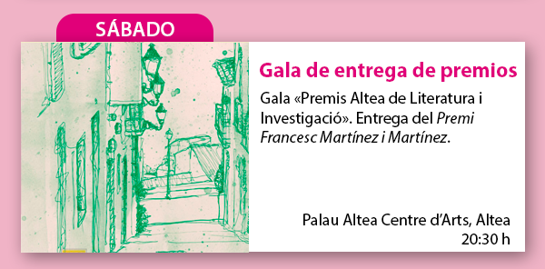 GilAlbertIAC's tweet photo. El sábado estaremos en la gala y fiesta de la literatura y la investigación, en #Altea, celebrando la entrega de la tercera edición de los #PremisAltea de literatura e investigación. El premio de Ensayo Francisco Martínez y Martínez lo publica @GilAlbertIAC https://t.co/kh56KlN9rI