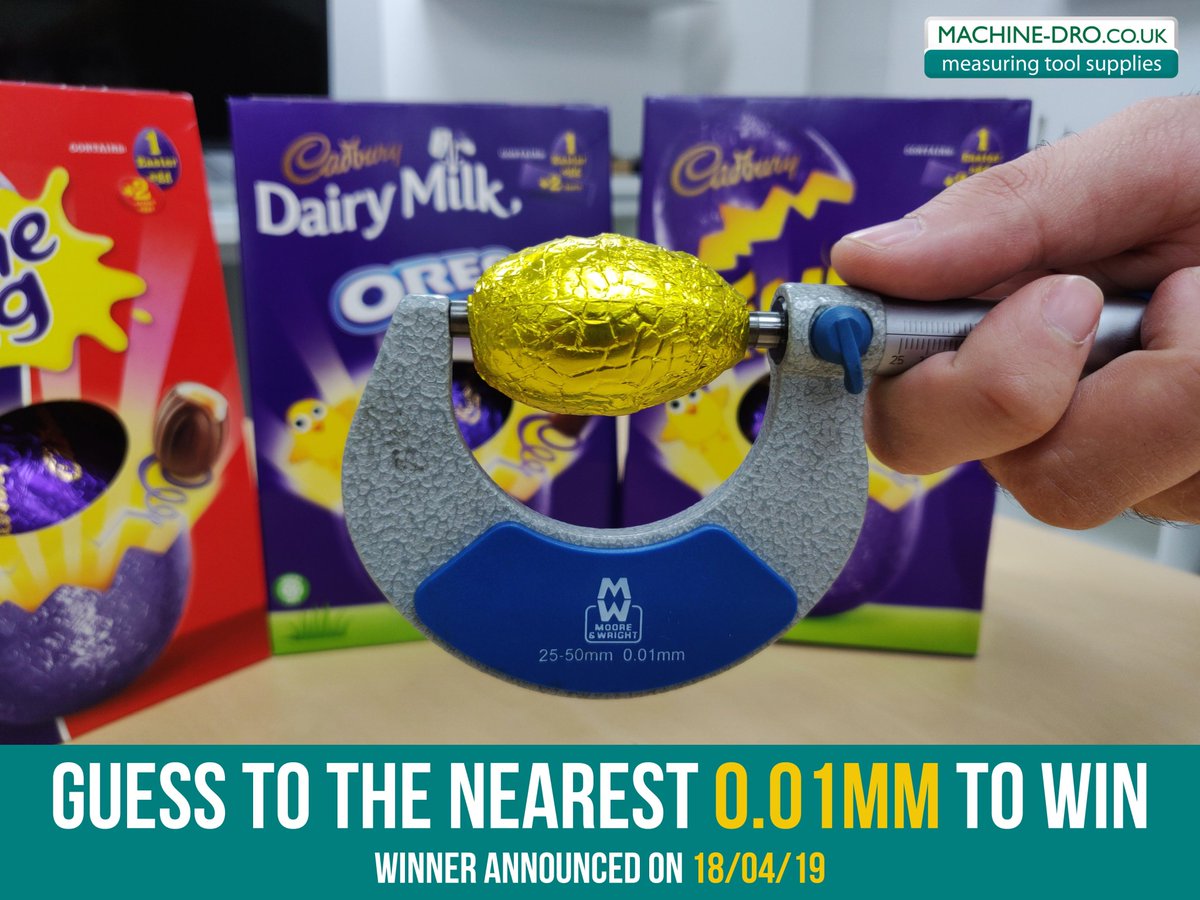 MachineDro's tweet image. Do you want to #WIN a £25 Voucher &amp;amp; an Easter Egg? 🐣🎁

Comment your guess to the nearest 0.01mm for a chance to win. Tag a friend for an extra entry!

T&amp;amp;Cs - you MUST be following our page &amp;amp; comment the correct guess for a chance to win. Winner announced 18/04/19

 #Competition