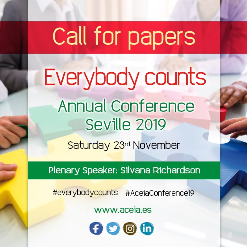 ACEIAndalucia's tweet photo. #Callforpapers ACEIA Annual Conference 2019 #Everybodycounts #ACEIANews - https://t.co/uelhkYWTZT https://t.co/IAmyjwqc9H