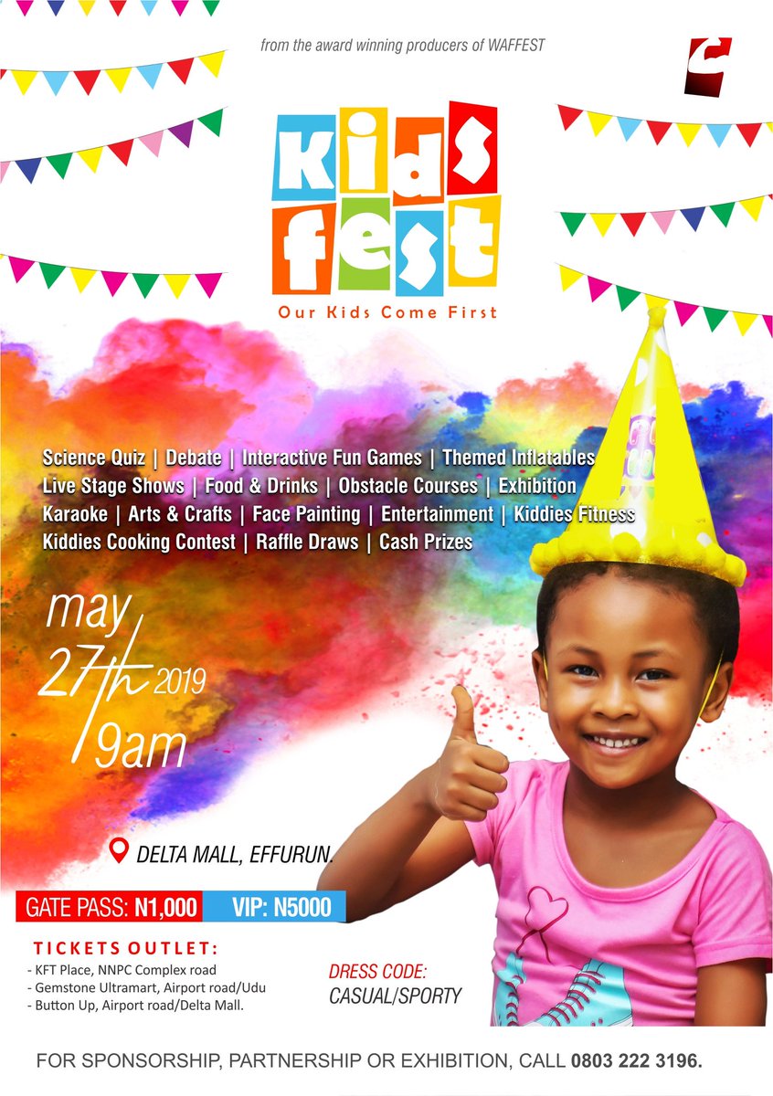 emmapassions's tweet photo. The first-ever KidsFest in Nigeria will hold on Children's day at Delta Mall. It's an annual family-friendly and fun-filled event  for the kids with lots of activities https://t.co/BijrbB5Hjz