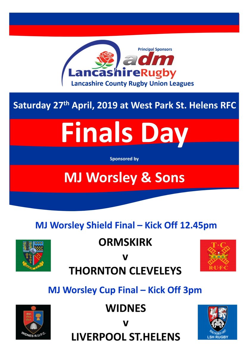 Finals Day 2019
<a href="/WidnesRufc/">Widnes RUFC</a> v <a href="/LSH_Rugby/">Liverpool St Helens</a> 
<a href="/OrmskirkRugby/">Ormskirk Rugby</a> v
<a href="/tcrufc/">Thornton Clys. Rugby</a>