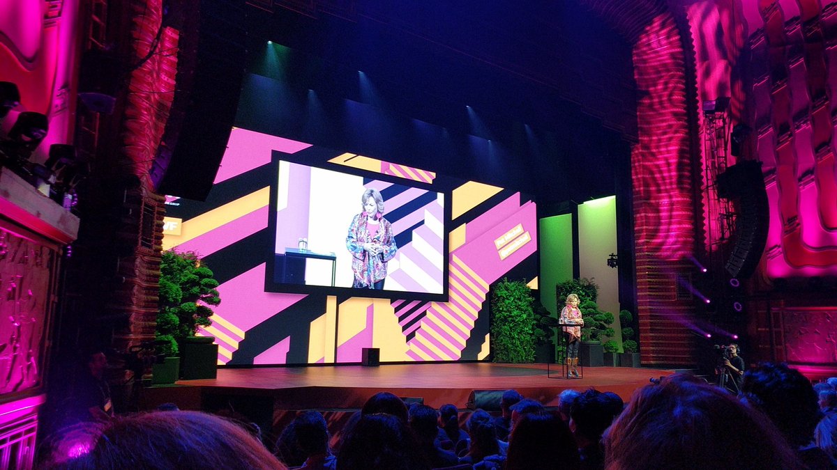 Ashoka's tweet photo. What impossible things did you dream and believe in before breakfast today? @patmitchell setting the tone at the closing ceremony for #SkollWF #AcceleratingPossibility #AshokaatSkoll - we are so grateful for the opportunity to have been part of this movement! https://t.co/owY8PFAC1p