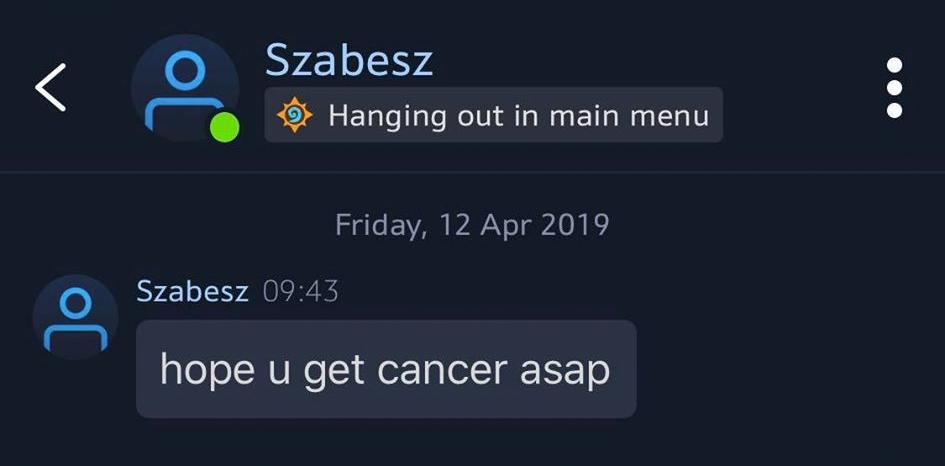 scottmacd's tweet photo. @PlayHearthstone Does reporting users for disgraceful behaviour actually have consequences? This was totally unacceptable... https://t.co/RLRJ1Pr8M8
