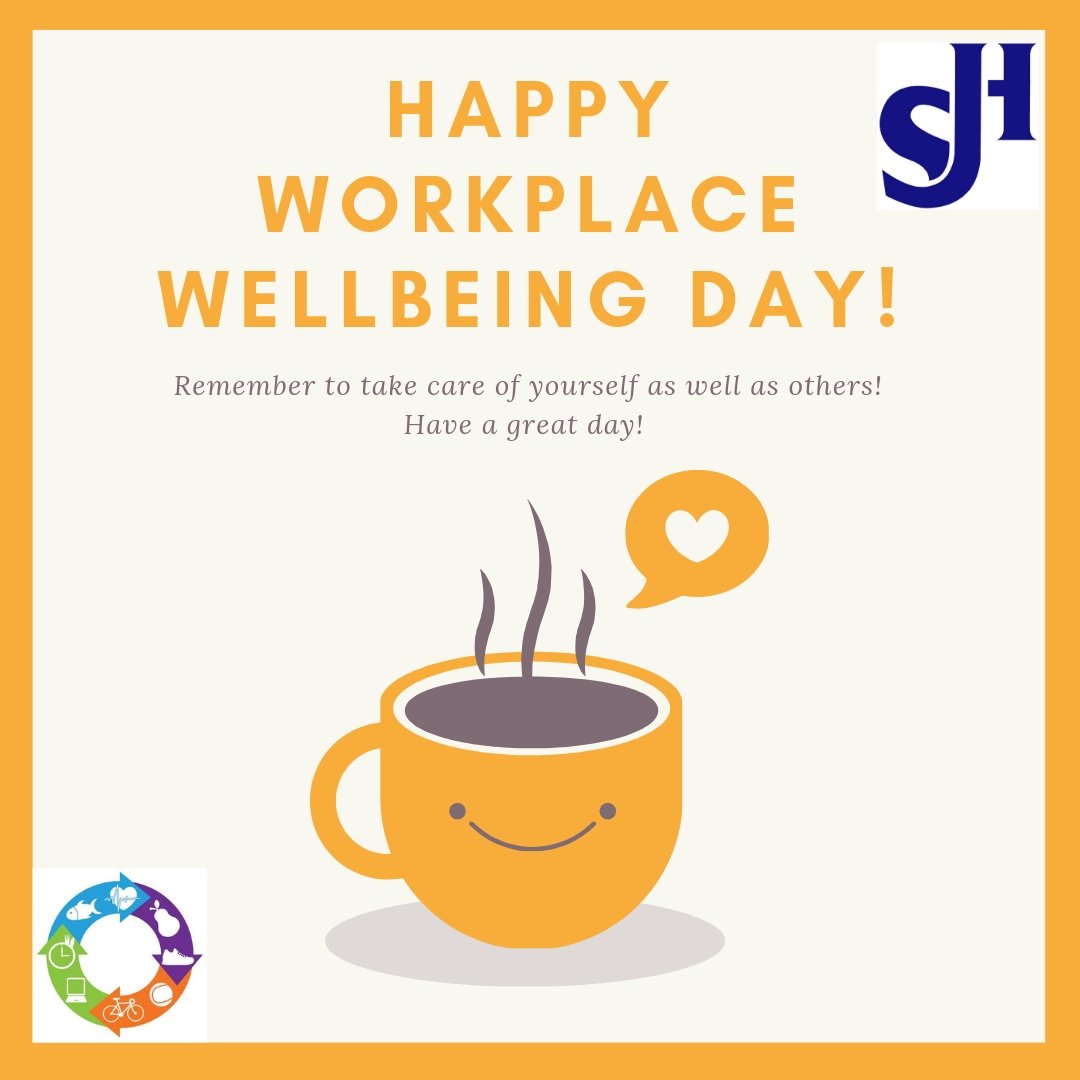 This #NationalWorkplaceWellbeingDay, take time out to grab a coffee, chat with friends or take a walk on your lunch break. Physical activity has shown to have a positive effect on mental wellbeing. #FeelGoodFriday #Mindyourself #keepmoving #workplacewellness #WorkLifeBalance #SJH