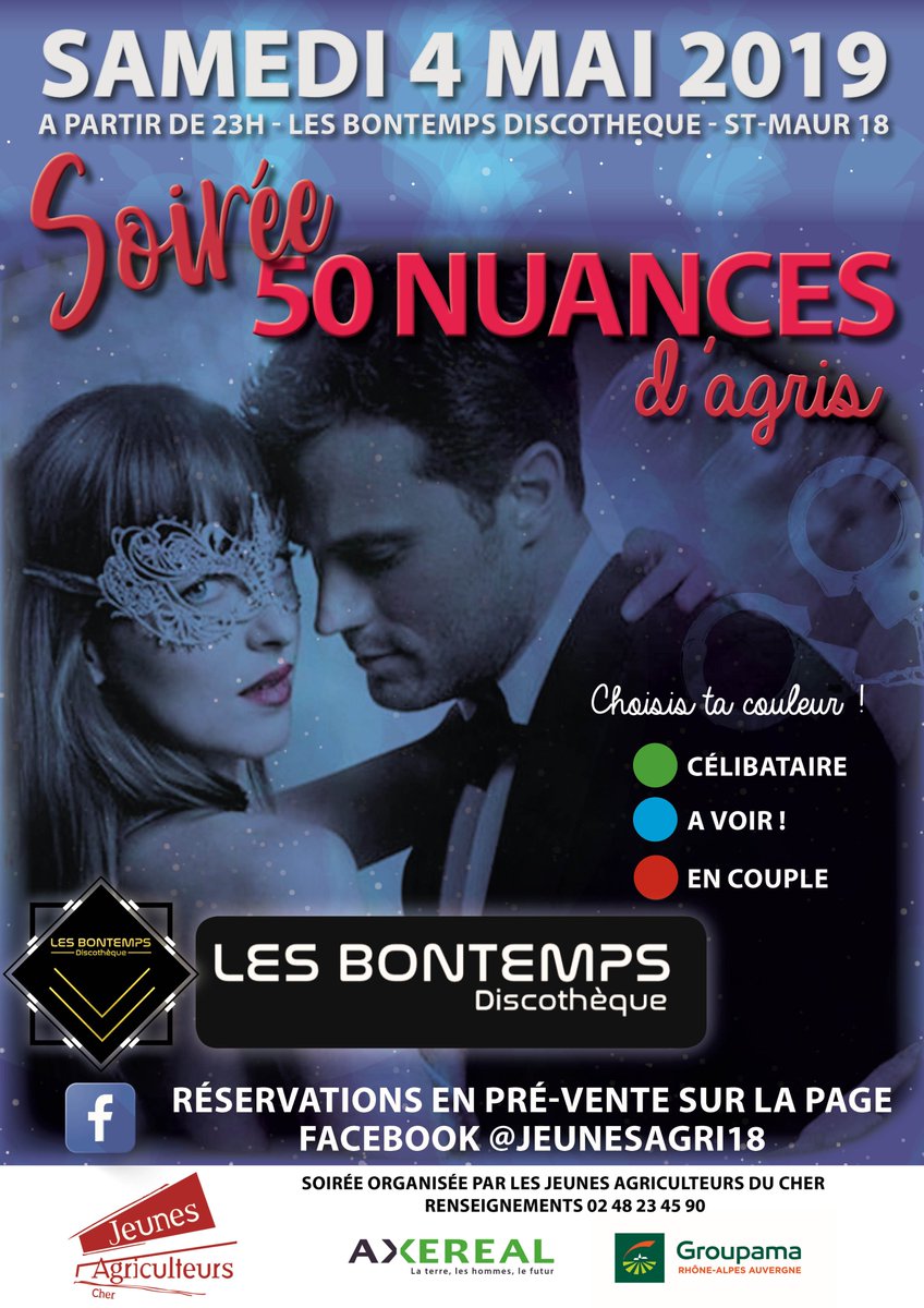 Réservez votre ticket pour la soirée 50 nuances d'agris.. elle s'annonce  chaude !!! 8euros l'entrée sans conso! Pour réserver c'est ici => weezevent.com/50-nuances-d-a…
#soiréeagris #agris #Cher #bontempsdiscothèqueStMaur #discothèque #ja18