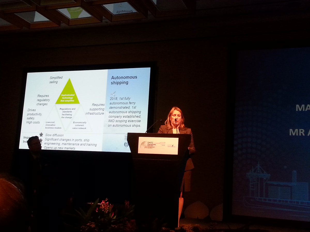 What could disrupt the shipping industry? When? By whom? The DNA and implications of disruptions presented by <a href="/MarikkaHeikkila/">Marikka Heikkilä</a> at the Singapore Maritime Technology Conference 2019