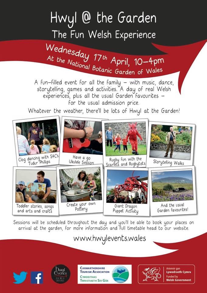 Come and enjoy Hwyl @ the Garden @walesbotanic on the 17th of April, clog dancing, ukulele sessions, rugby sessions, pottery and more #gwladgwlad #thisiswales