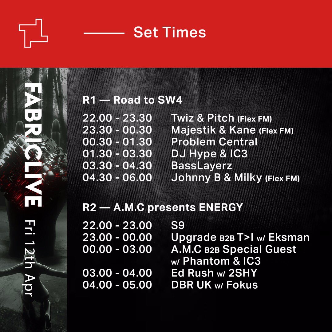 12-3AM - <a href="/fabriclondon/">fabric</a> TONIGHT! - @MC_Phantom <a href="/Elmatador3/">IC3</a> <a href="/Ed_Rush/">Ξd Rush/Killbox</a> <a href="/2SHYMC/">2Shy MC</a> <a href="/Eksman_mc/">Eksman_mc</a> <a href="/ConflictDBRUK/">DJ Conflict DBR</a> <a href="/upgrade_music/">Upgrade (UK)</a> <a href="/DJHYPE_PLAYAZ/">DJ HYPE</a> <a href="/problem_central/">Problem Central</a>