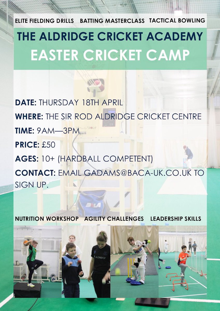 GeorgiaAdams01's tweet photo. Hope you have got your names down on the list for our camps this Easter at @Aldridge_CA !! Girls Camp Tuesday 16th and Boys Camp Thursday 18th 🏏

All abilities welcome - will be a fun filled day and of course chocolate will be involved 🐣

If anyone wants to sign up let me know! https://t.co/rCTbCw4B3G