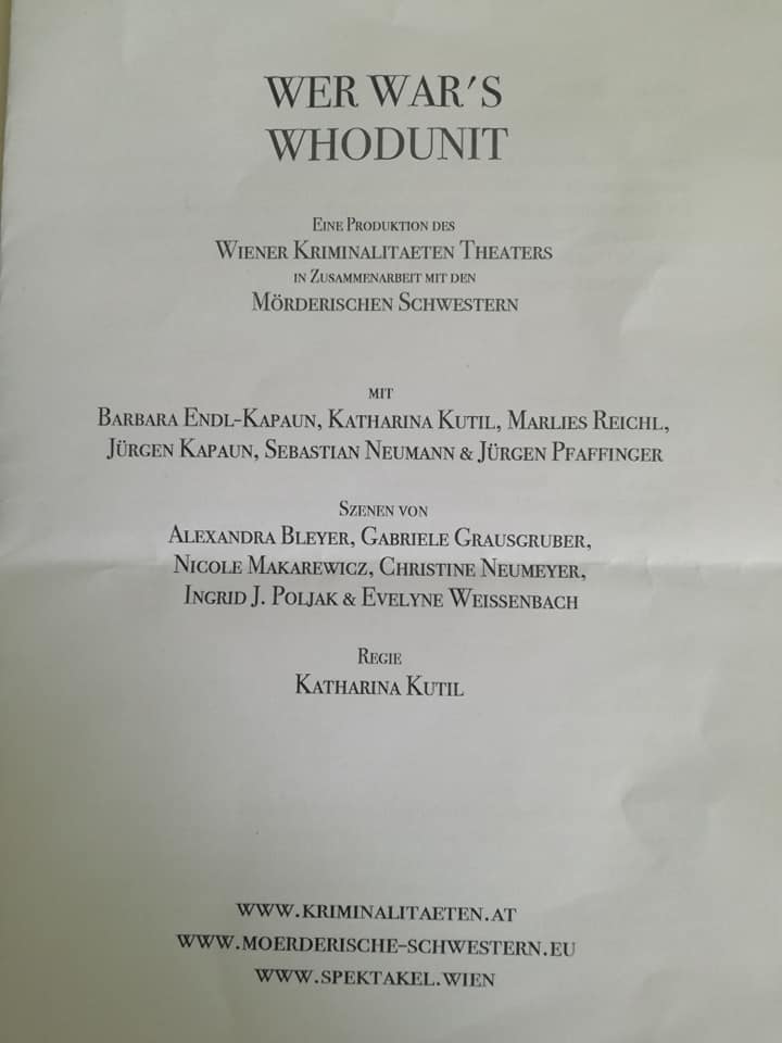 morderische's tweet image. #Werwars #Whodunit noch heute und morgen ab 19:30 im #Spektakel #Theater #Cafe Das #Programm der vom #WienerKriminalitaetentheater mit den @MSchwestern inszenierten Aufführung. Dramatisierte Szenen aus #Krimi und #Thriller.