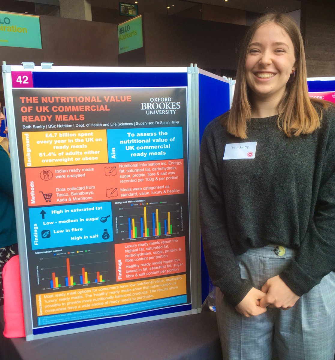 OBU_Nutrition's tweet photo. Head down to the @oxford_brookes forum this afternoon. @Brookes_GP is on until 2pm &amp; one of our 3rd year #nutrition students @BethSan2 is presenting her research on the nutritional value of UK ready-meals! 👩‍🎓🍲🍝 🍛🥘
#nutritionisascience #afn #Undergraduate #helloBrookes https://t.co/y4r94zrM2k