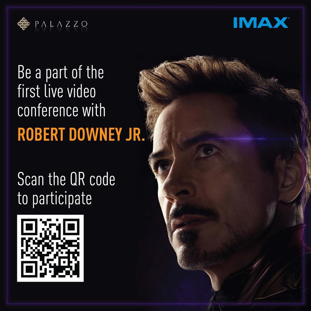 SPICinemas's tweet photo. Avengers assemble! 

We bring you a once in a lifetime opportunity to interact with your favourite Avenger, #TonyStark! Scan the QR code to find out more!

@marvel_india @imax #WhateverItTakes #AvengersEndgame #EndgameAtSPI https://t.co/ZIJwaUSIsz