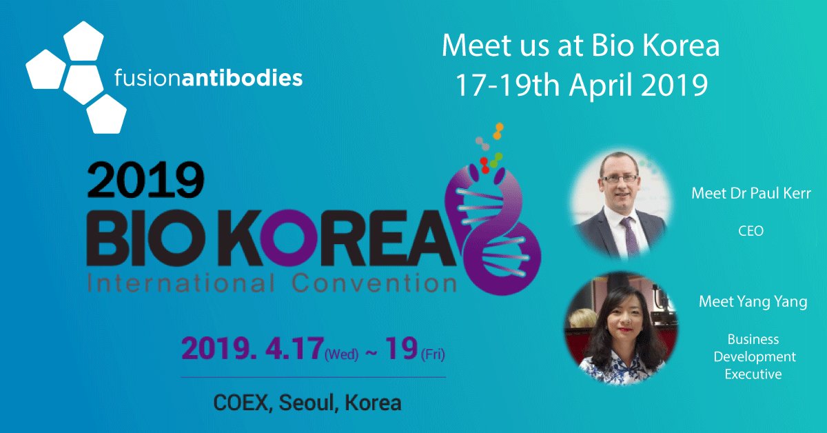 We're excited to be attending @BIOKOREA  next week!  Get in touch to organise a meeting with our Fusion team, Dr Paul Kerr & Yang Yang who will be attending
#BIOKOREA19 #partnering #conferences #meeting #antibodies #celllines #korea