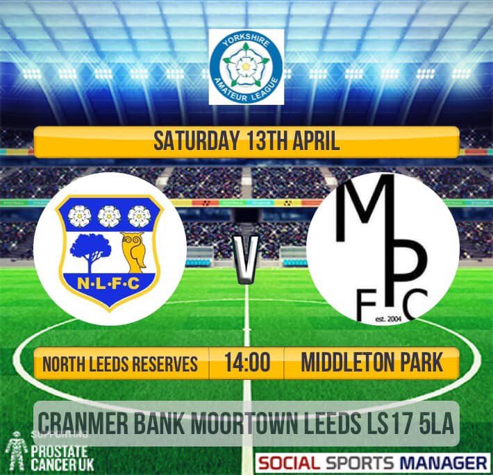 NorthLeedsFC's tweet photo. Next up...

⚽️North Leeds Reserves vs Middleton Park 
📍 Cranmer Bank, Moortown, Leeds, LS17 5LA
🗓13/04/2019 - 2pm

Let’s get down and back the lads!

💙💛 https://t.co/37vZNHFKxG