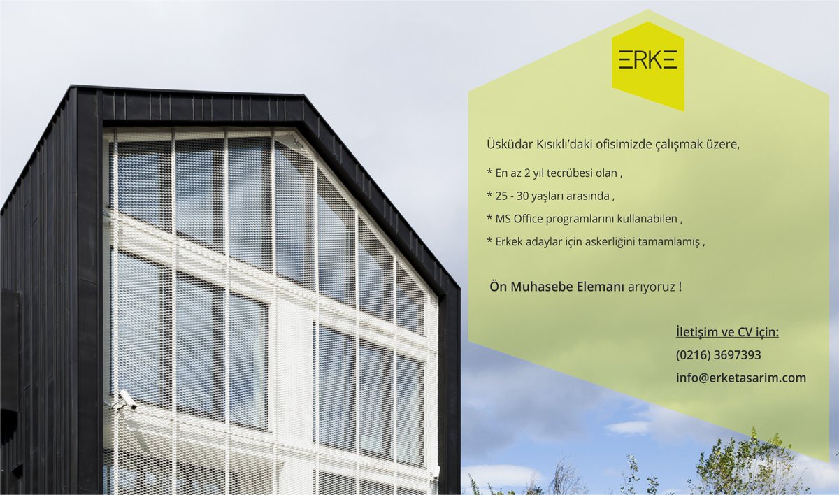 Üsküdar Kısıklı’daki ofisimizde çalışmak üzere,
* En az 2 yıl tecrübesi olan , 
* 25 - 30 yaşları arasında ,
* MS Office programlarını kullanabilen ,
* Erkek adaylar için askerliğini tamamlamış ,
 Ön Muhasebe Elemanı arıyoruz !