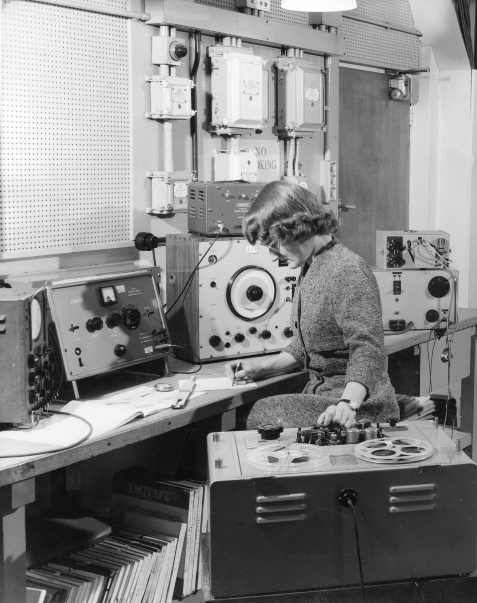 #OnThisDay 1958: The BBC Radiophonic Workshop, set up to provide theme tunes, incidental music and effects for BBC programmes, officially opened for business. Pictured is Workshop co-founder Daphne Oram.
