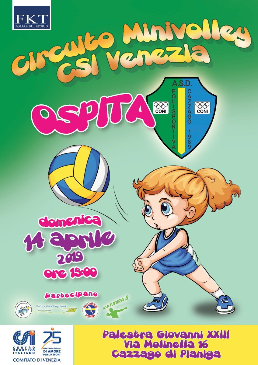 FktAmbulatorio's tweet photo. Doppio appuntamento sportivo con gli amici del @CSInazionale #Venezia

Domenica #14aprile 2019
✅ Circuito minifoot alla palestra Morin in via Asseggiano alla Gazzera
✅ Circuito minivolley alla palestra Giovanni XXIII in via Molinella a Cazzago di Pianiga
Buon divertimento!
#FKT https://t.co/DjYubR2xNZ