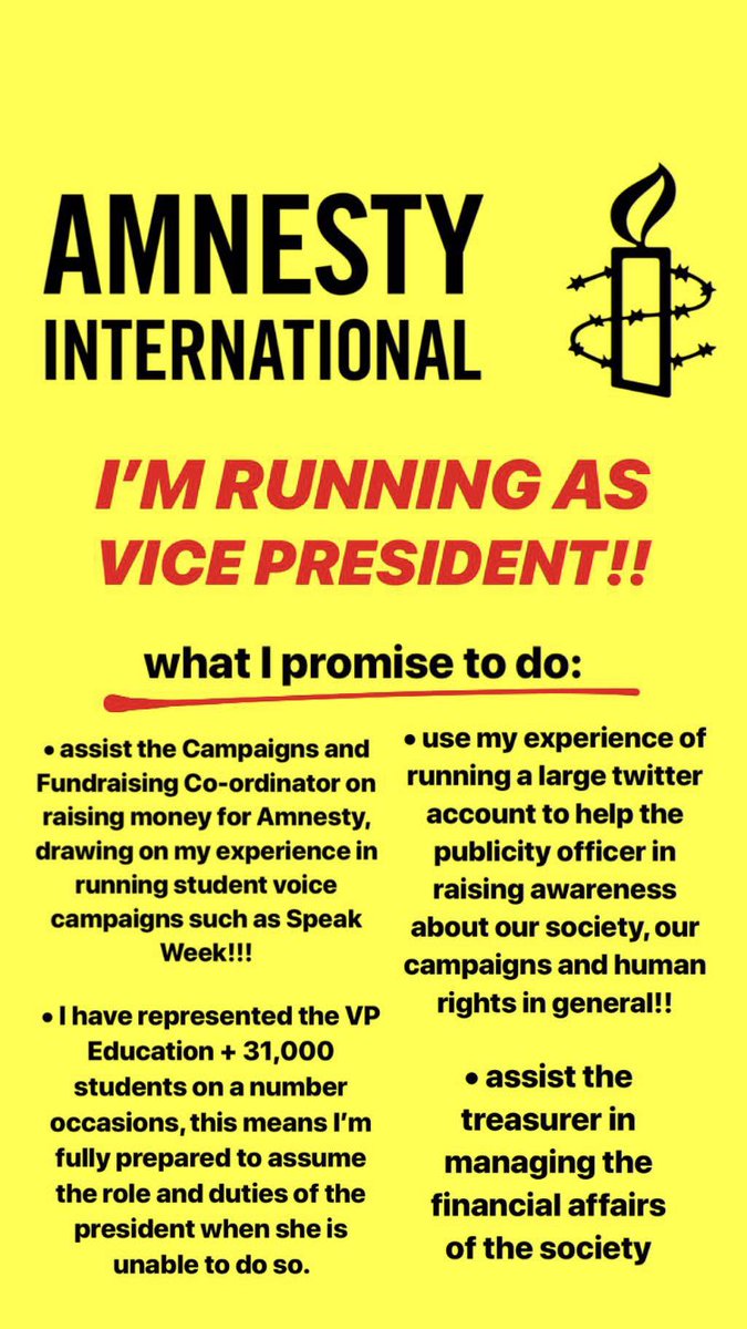 ninaismeblog's tweet photo. If you’re a student at Cardiff Uni and a member of our wonderful @amnesty society please click the link below and read my manifesto! I’m running for Vice President!!! 💛💛💛💛 PLS VOTE!

https://t.co/1PYMSGOtKG https://t.co/nGgF4Irteb