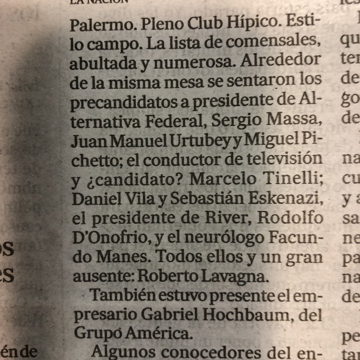 A la noche participó de la comida del armado de la oposición (Massa, Urtubey, Tinelli) y al día siguiente, Macri le dio una hora de su tiempo, en un caso lo describen como operador político y otro como directivo del Grupo América. Será que Gabriel Hochbaum es ambas cosas...