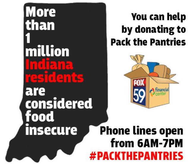 Just donated & you can, too! 🙌🏼 Any amount counts ~ help feed our Hoosiers! Call now 317-493-2300 phone lines open ‘til 7pm! #PackThePantries @FOX59 @FOX59SJONES @lindythackston @angelaganote