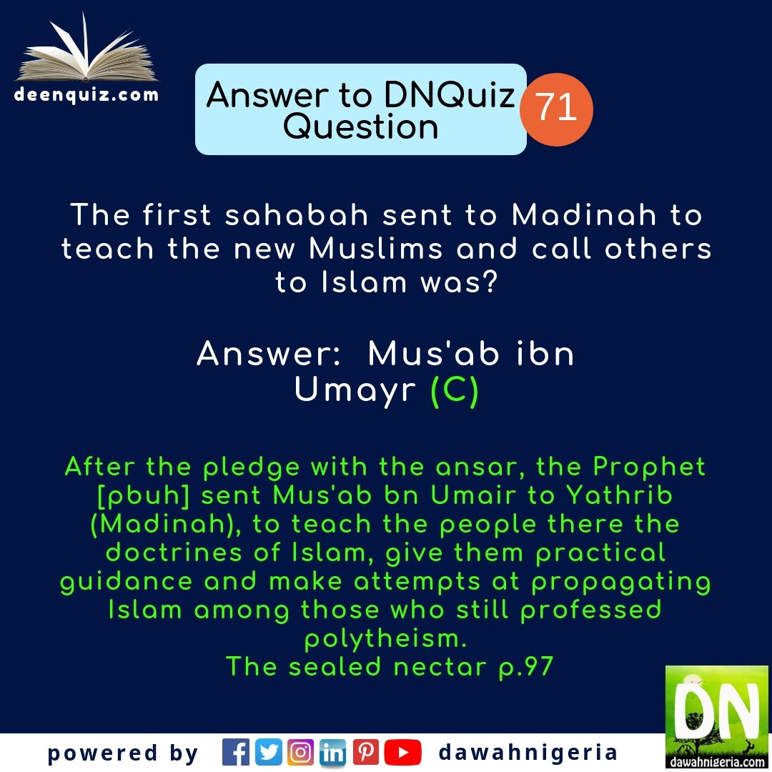 dawahnigeria's tweet photo. Assalam Alaykum warahmatulah wabarakatuh. The answer to yesterday's #dnquiz is out we say JazakumuLlohu khayran to all our participants.
@hasmur22 @MUthmaan @muntaka01 @Al_hudhaify1 @YusufOmoadeyemi @AerlAmeen https://t.co/wskl3xDe6d