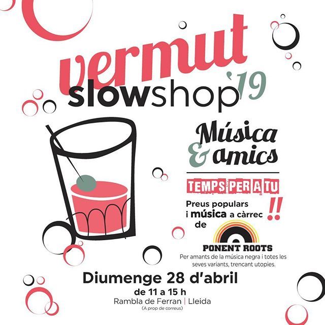slowshoplleida's tweet photo. Vine el proper diumenge 28 d'abril al #VermutSlowshop '19! 🍸
Preus populars i música a càrrec de @PonentRoots. 🎶
Vine a gaudir de la #música en família o amb els teus amics, vine a gaudir del teu #tempslliure! 🎉

#slowshoplleida #socslow #serveisambv… https://t.co/bQp3G3H0HP https://t.co/eOegZ4zKcR