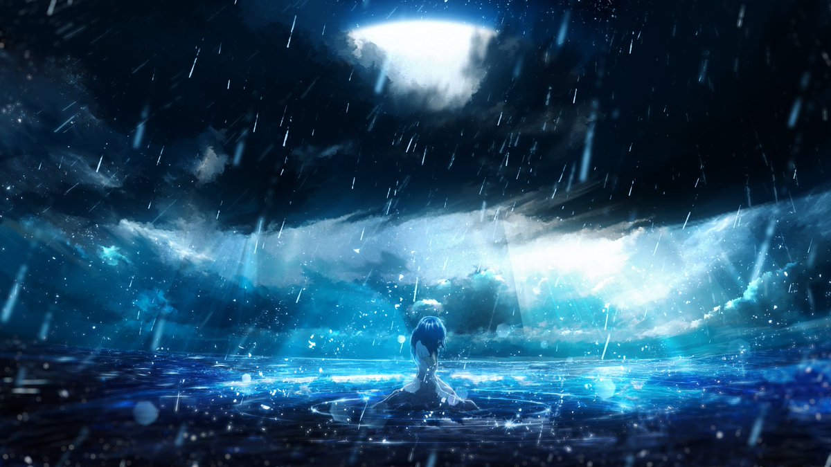 1girl solo scenery rain sky cloud halo  illustration images