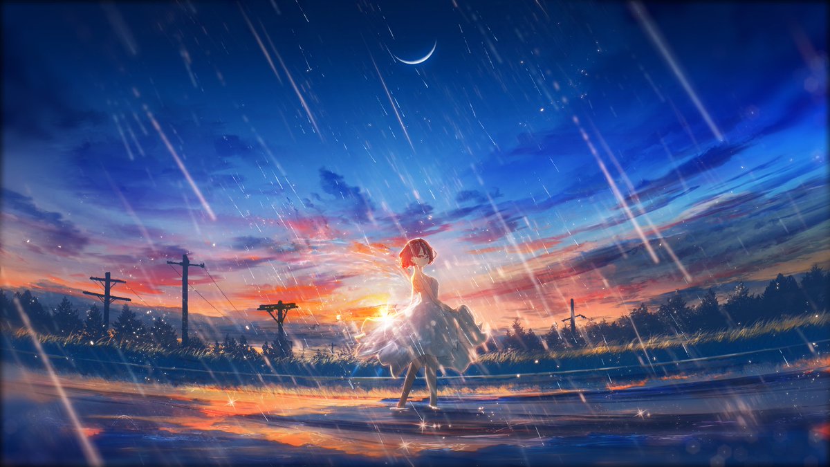 1girl solo scenery rain sky cloud halo  illustration images