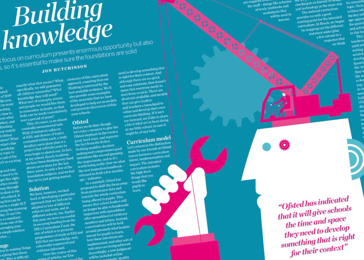 In today’s issue of @TeachPrimary I’ve written the first article in a six-part series on designing and implementing a curriculum, based on solid principles from research evidence.
2. Knowledge organisers
3. Work booklets
4. Quizzing
5. Writing essays
6. The hidden curriculum