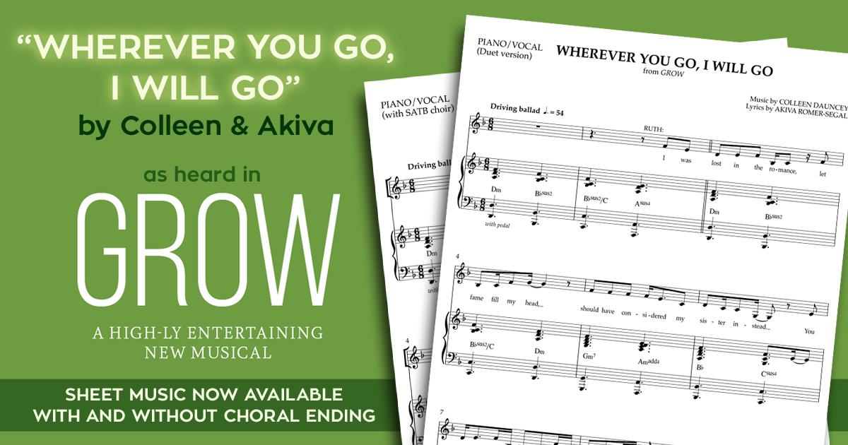 Looking for a great new duet to sing? The soaring ballad "Wherever You Go, I Will Go" sung by sisters Hannah and Ruth in <a href="/GrowMusical/">Grow 🌿🎵</a> is now available, both with and without the choral ending heard in the show! Click here for more: colleenandakiva.com/downloads/wher…