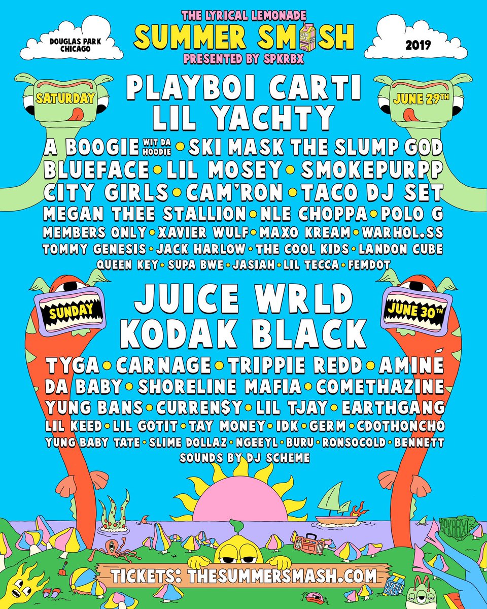The 2019 Lyrical Lemonade Summer Smash Festival

June 29th / June 30th

CHICAGO 🍋🔊

tickets: thesummersmash.com
